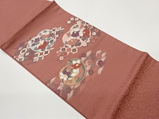 JAPANESE KIMONO / CLASSIC PATTERN WEAVING FLOWERS HIRAKI NAGOYA OBI